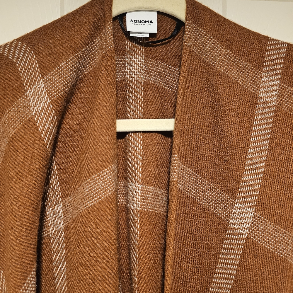 Sonoma Orange and White Plaid Wrap Shawl